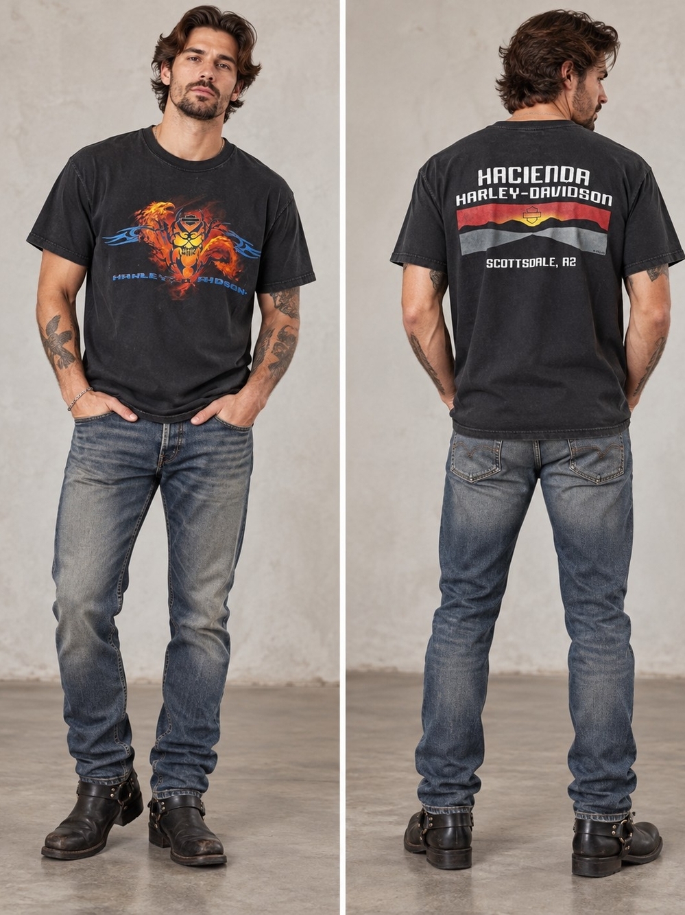 Vintage Hacienda Harley-Davidson Scottsdale AZ Desert Sunset T-Shirt Size L